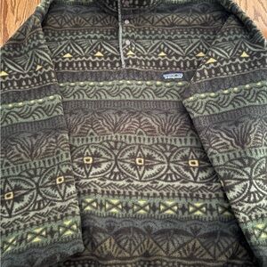 Patagonia Men's Olive and Yellow Patterned Synchilla 3/4 Snap Fleece